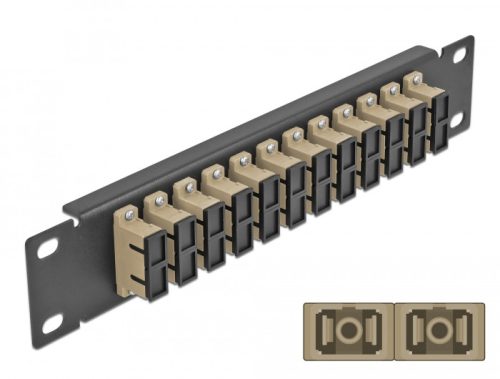 Delock 10  üvegszálas patch panel 12 portos SC Duplex bézs 1U fekete