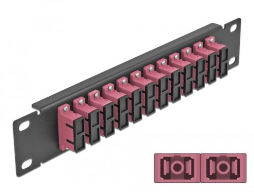 Delock 10  üvegszálas patch panel 12 portos SC Duplex ibolya 1U fekete