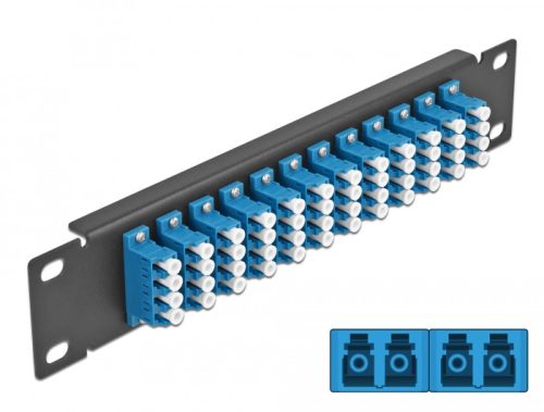 Delock 10  üvegszálas patch panel 12 portos LC Quad kék 1U fekete