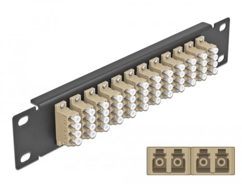 Delock 10  üvegszálas patch panel 12 portos LC Quad bézs 1U fekete