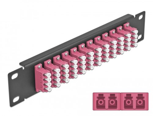 Delock 10  üvegszálas patch panel 12 portos LC Quad ibolya 1U fekete