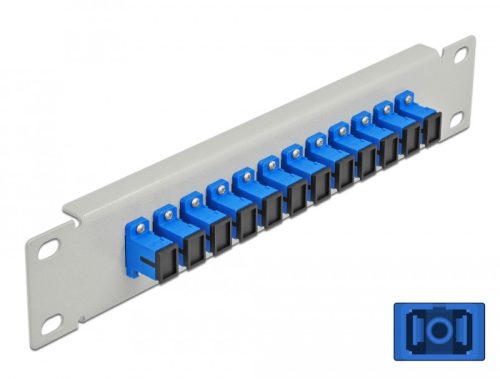 Delock 10  üvegszálas patch panel 12 portos SC Simplex kék 1U szürke