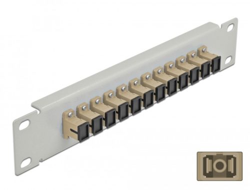 Delock 10  üvegszálas patch panel 12 portos SC Simplex bézs 1U szürke