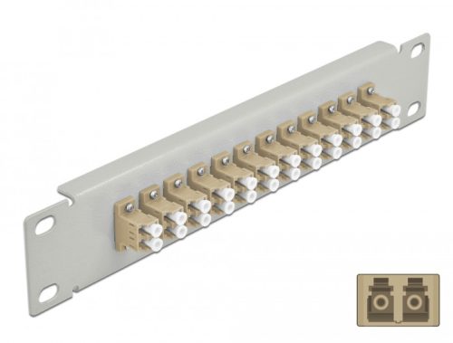 Delock 10  üvegszálas patch panel 12 portos LC Duplex bézs 1U szürke