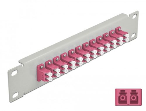 Delock 10  üvegszálas patch panel 12 portos LC Duplex ibolya 1U szürke