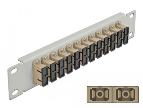 Delock 10  üvegszálas patch panel 12 portos SC Duplex bézs 1U szürke