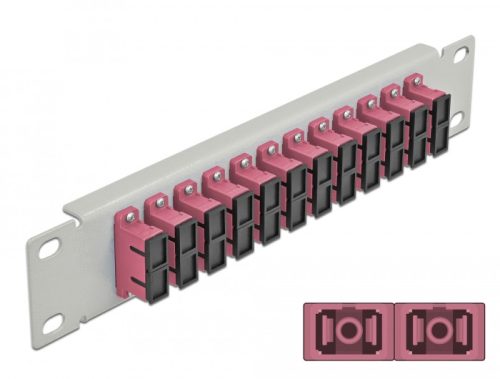 Delock 10  üvegszálas patch panel 12 portos SC Duplex ibolya 1U szürke