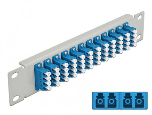 Delock 10  üvegszálas patch panel 12 portos LC Quad kék 1U szürke