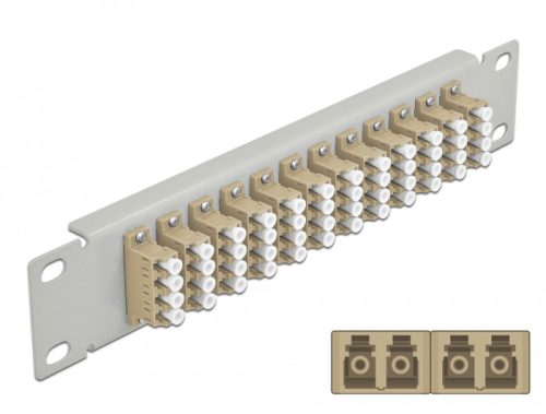 Delock 10  üvegszálas patch panel 12 portos LC Quad bézs 1U szürke