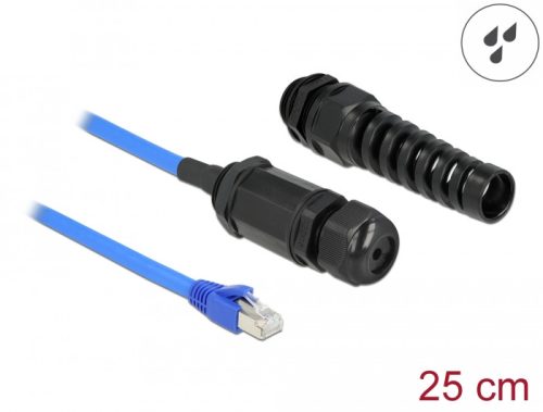 Delock Cat.6 vízhatlan RJ45 apa - RJ45 anya kábel tömszelencével és elhajlás védelemmel