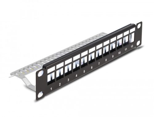 Delock 10  Keystone patch panel 12 porttal és tehermentesítővel 1U fekete