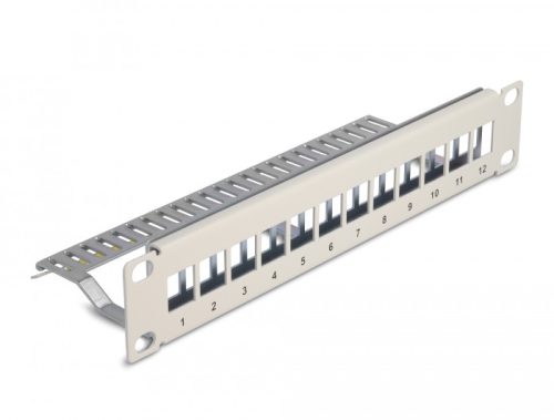 Delock 10  Keystone patch panel 12 porttal és tehermentesítővel 1U szürke