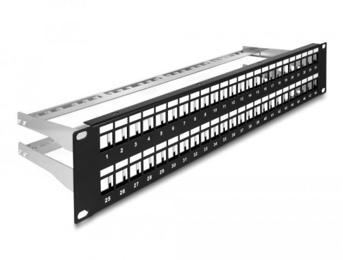 Delock 19  Keystone patch panel 48 porttal és tehermentesítőkkel 2U fekete