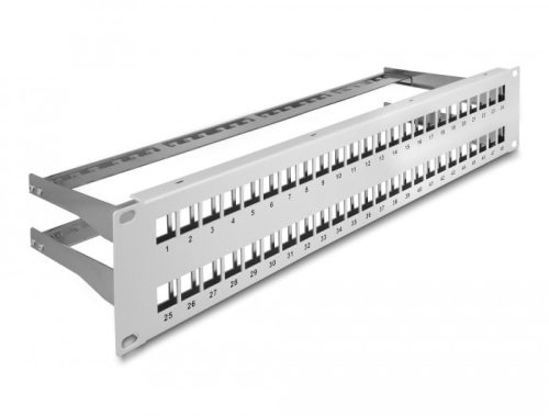 Delock 19  Keystone patch panel 48 porttal és tehermentesítőkkel 2U szürke