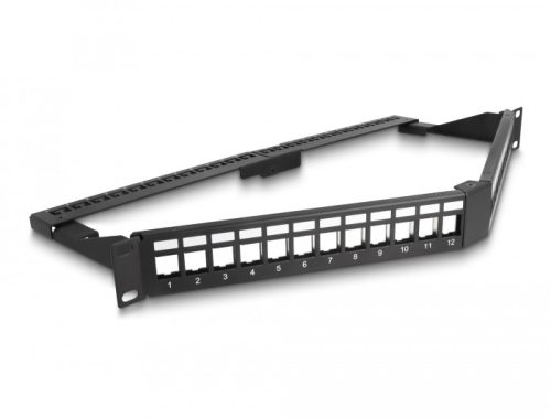 Delock 19  Keystone Patch Panel 24 port húzásmentesítővel 1U ferde fekete