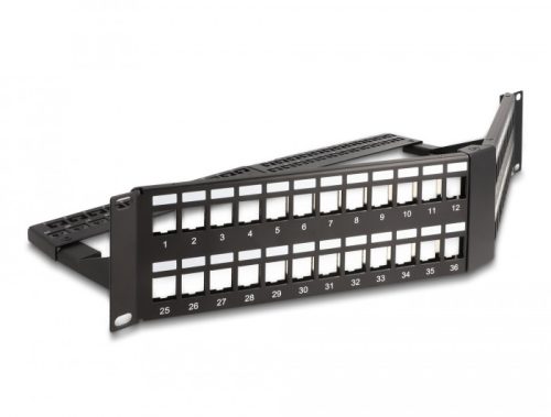 Delock 19  Keystone Patch Panel 48 port húzásmentesítővel, 2U ferde fekete