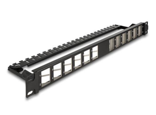 Delock 19  Keystone patch panel 24 porttal hajlított húzásmentesített fekete