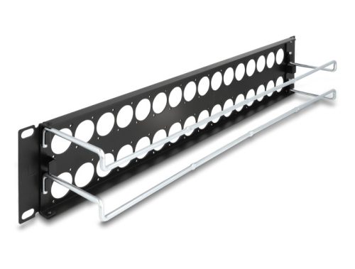 Delock 19  D-típusú patch panel húzásmentesítéssel, 32 porttal 2U fekete