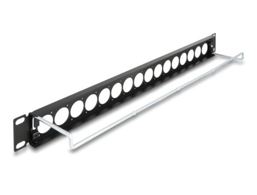 Delock 19  D-típusú patch panel húzásmentesítéssel, 16 porttal 1U fekete