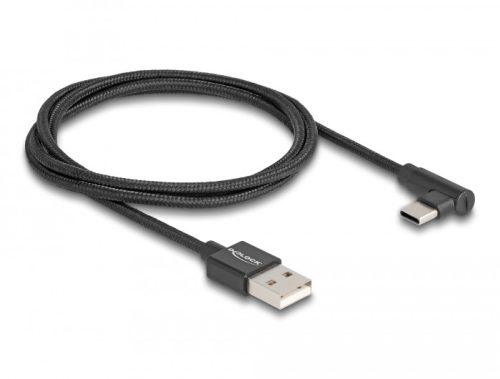 Delock USB 2.0 kábel A-típusú csatlakozódugó - USB Type-C  csatlakozódugó, ívelt, 1 m, fekete