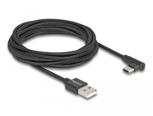 Delock USB 2.0 kábel A-típusú csatlakozódugó - USB Type-C  csatlakozódugó, ívelt, 3 m, fekete