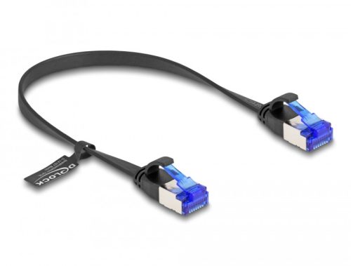 Delock RJ45 lapos patch kábel apa - apa Cat.6A flexibilis 0,25 m fekete