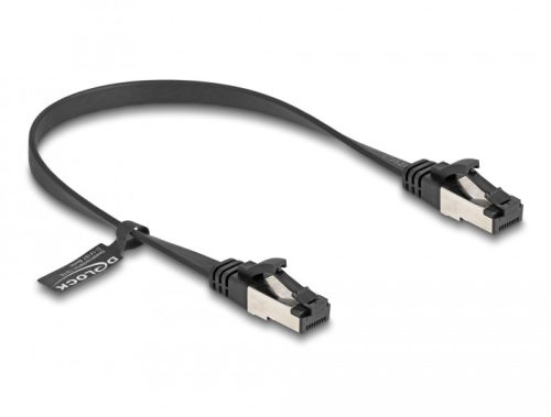 Delock RJ45 lapos patch kábel apa - apa Cat.8.1 flexibilis 0,25 m fekete