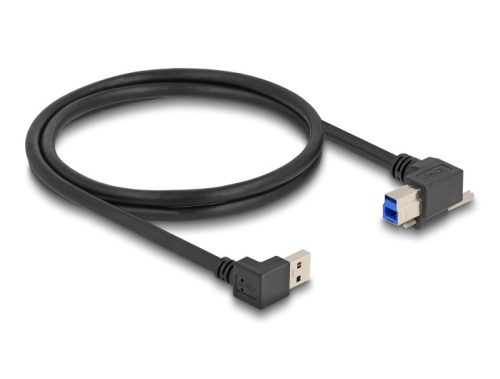 Delock USB 5 Gbps kábel A-típusú USB apa 90 -ban lefelé hajlított   B-típusú USB apa csavarral 90 -ban jobbra hajlított 