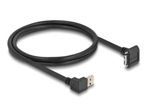 Delock USB 5 Gbps kábel A-típusú USB apa 90 -ban lefelé hajlított   Mikro-B-típusú USB apa csavarokkal 90 -ban lefelé ha