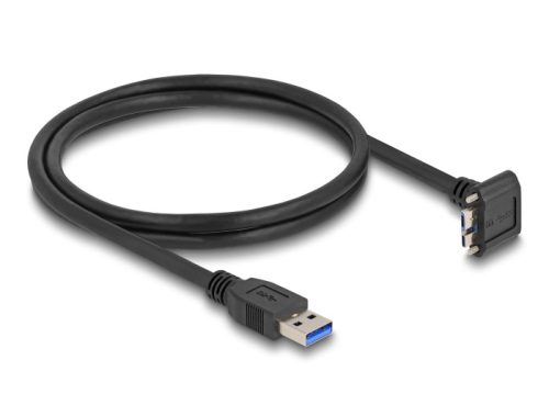 Delock USB 5 Gbps kábel A-típusú USB apa egyenes   Micro-B USB apa csavarral 90 -ban felfelé hajlított 1 m fekete