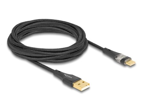 Delock USB 2.0 kábel A-típusú apa - USB Type-C  apa gyors töltővel 60 W áttetsző 3 m