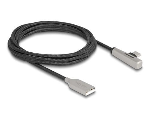 Delock Kábel USB 2.0 A-típusú apa - USB Type-C  apa hajlított, LED fénnyel és gyors töltő funkcióval 60 W 2 m