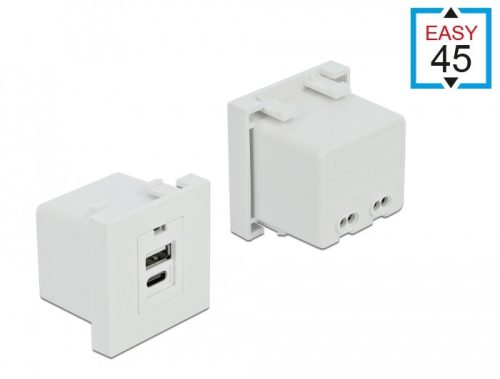 Delock Easy 45 USB töltő port modul 1 x A-típusú és 1 x USB Type-C  csatlakozó felülettel