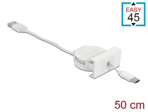 Delock Easy 45 modul USB 2.0 behúzhatós kábel A-típusú USB - USB Type-C  csatlakozókkal fehér