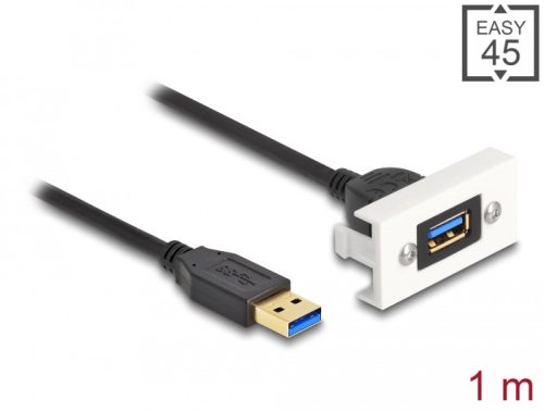 Delock Easy 45 modul SuperSpeed USB (USB 3.2 Gen 1) A-típusú USB anya A-típusú USB apa rövid kábellel, 22,5 x 45 mm