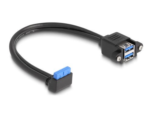 Delock Kábel USB 5 Gbps tűfejes anya 90 -ban hajlított végződéssel és 2 db.-os beépített USB 5 Gbps A-típusú anya végződ