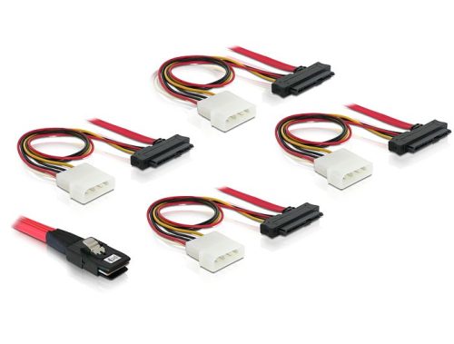 Delock mini SAS 36pin - 4x SAS 29pin (SFF 8087 > 4x SFF 8482 + táp) kábel, 100 cm