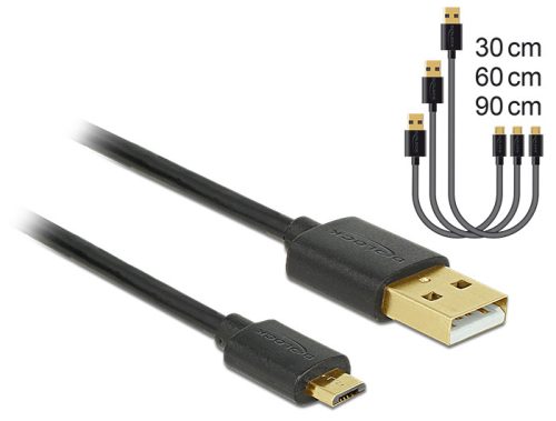 Delock Adat- és tölto kábel USB 2.0 A-típusú csatlakozóval > USB 2.0 Micro B típusú csatlakozó 3 db