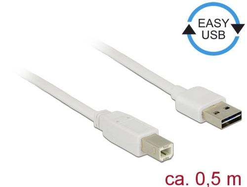 Delock Kábel, EASY-USB 2.0-s A-típusú csatlakozódugó > USB 2.0-s B-típusú csatlakozódugó, 0,5 m, feh