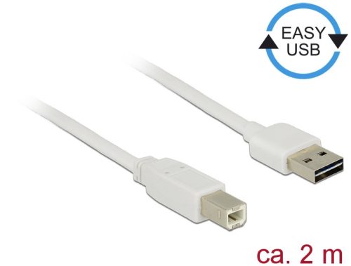 Delock Kábel, EASY-USB 2.0-s A-típusú csatlakozódugó > USB 2.0-s B-típusú csatlakozódugó, 2 m, fehér