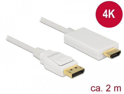 Delock Kábel Displayport 1.2 dugó > High Speed HDMI-A dugó passzív 4K 2 m fehér