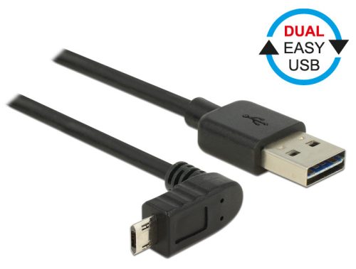 Delock Kábel, EASY-USB 2.0-s A-típusú csat. > EASY-USB 2.0-s Micro-B típusú csat.ívelt 0,5 m, fekete