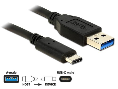 Delock Kábel USB 10 Gbps (USB 3.1, Gen 2), A típusú csatlakozódugó > USB Type-C 1m hosszú fekete