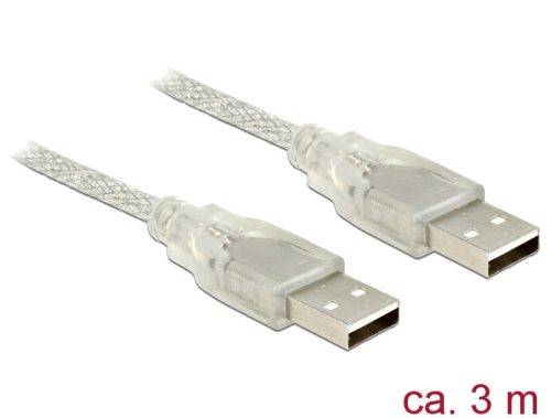 Delock USB 2.0-s kábel A-típusú csatlakozódugóval > USB 2.0-s, A-típusú csatlakozódugóval, 3 m, átte