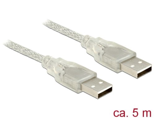 Delock USB 2.0-s kábel A-típusú csatlakozódugóval > USB 2.0-s, A-típusú csatlakozódugóval, 5 m, átte