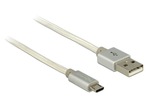 Delock adat és töltő kábel USB 2.0 A típus apa> USB 2.0 Micro-B textil árnyékolással, fehér