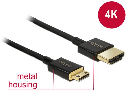 Delock kábel High Speed HDMI Ethernettel - HDMI-A apa> HDMI Mini-C apa3D 4K 2 m vékony Premium