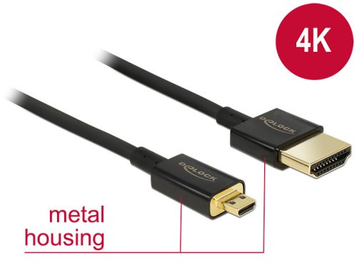 Delock kábel High Speed HDMI Ethernettel HDMI-A apa> HDMI Micro-D apa 3D 4K 1,5 m vékony Premium