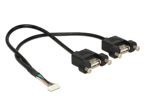 Delock USB 2.0-s kábel, 1,25 mm, 8 tűs > 2 x USB 2.0 A típusú panelrögzítés, 25 cm