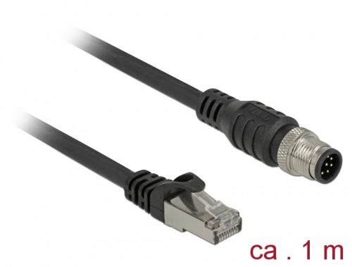 Delock RJ45 csatlakozót és M12 csatlakozót összekötő kábel 8 tűs A kódolt Cat.5e SFTP 1 m hosszú